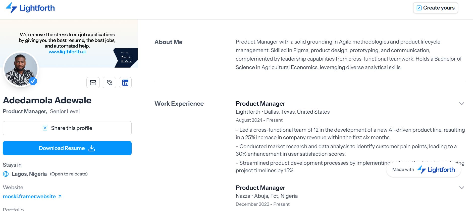 Lightforth Job profile